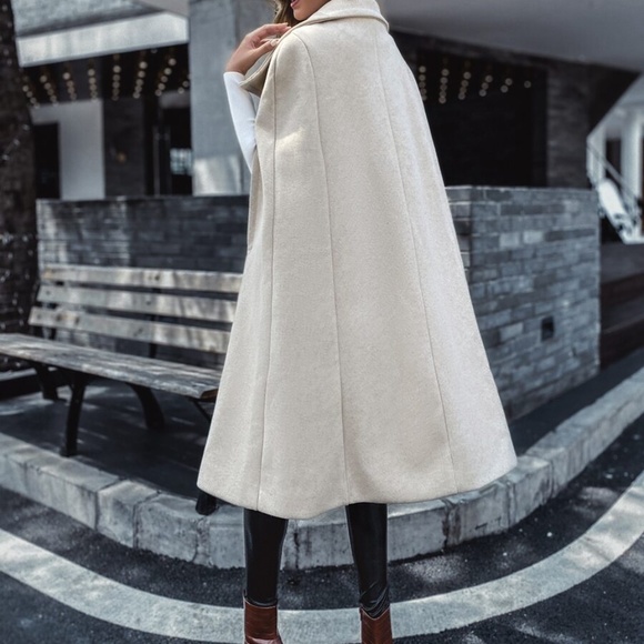 beige button double breast vest trench pea coat - Picture 6 of 7